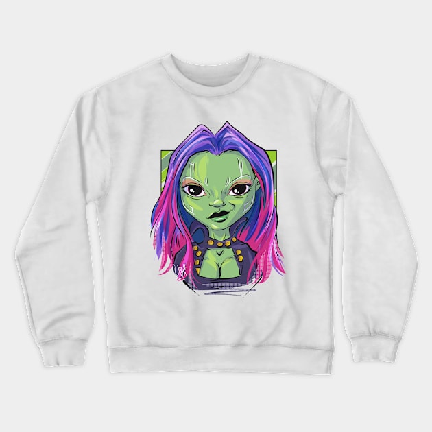 Pop Culture Caricature #4 - Gamora Crewneck Sweatshirt by yazgar